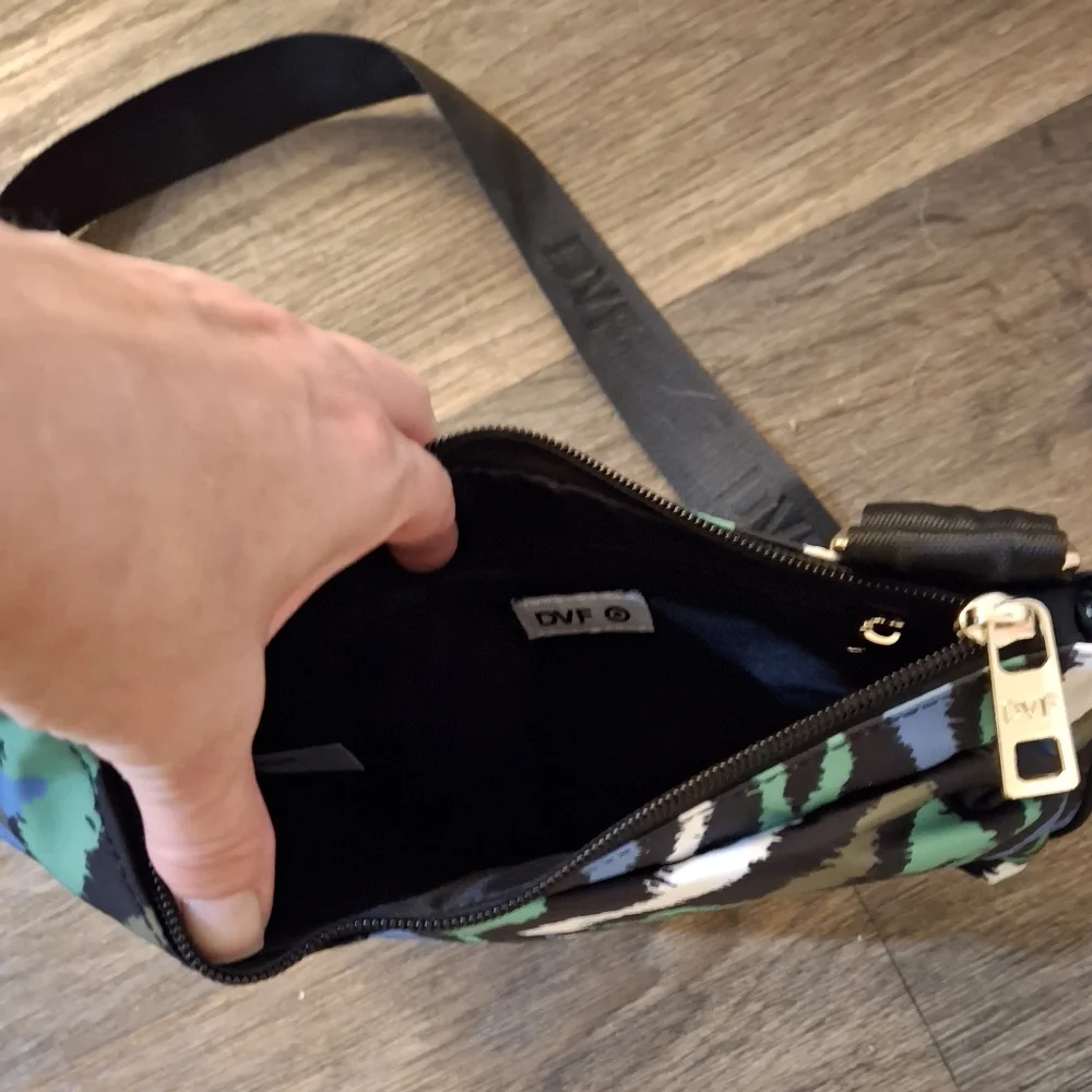 New Diane Von Furstenberg DVF Disco Zebra Green Utility Crossbody Bag.